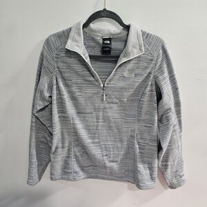 The North Face women's pull over 3/4 zip fleece large fall sweatshirt grey white